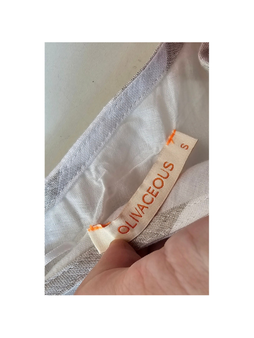 Olivaceous sz S neutral striped Linen sd zip one shoulder blouse EUC summer crop - Picture 9 of 11